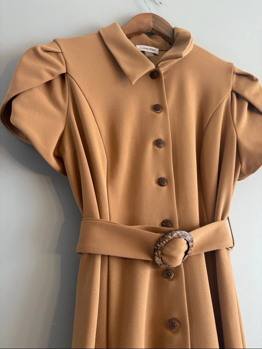 Calvin Klein Button-Front Midi Dress in Camel size 12 - Picture 2 of 7